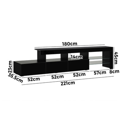 TV Cabinet Entertainment Unit Stand RGB LED Gloss Furniture Black 220cm