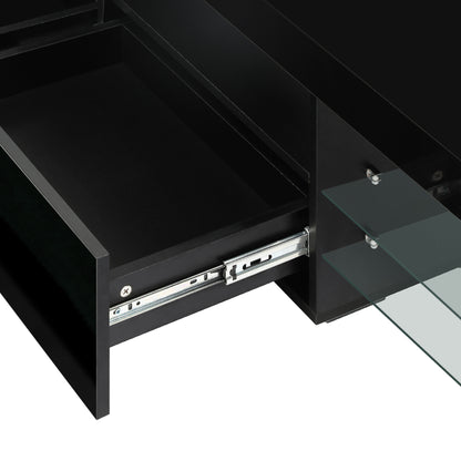 TV Cabinet Entertainment Unit Stand RGB LED Gloss Furniture Black 220cm