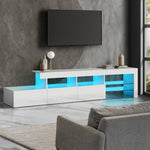 TV Cabinet Entertainment Unit Stand RGB LED Gloss Furniture White 220cm