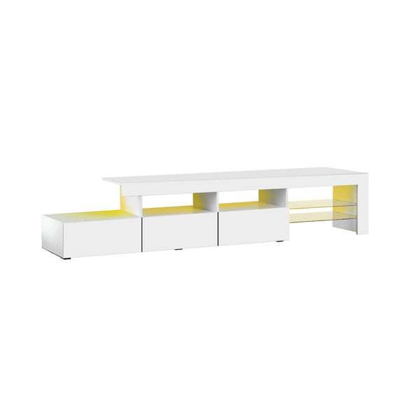  TV Cabinet Entertainment Unit Stand RGB LED Gloss Furniture White 220cm