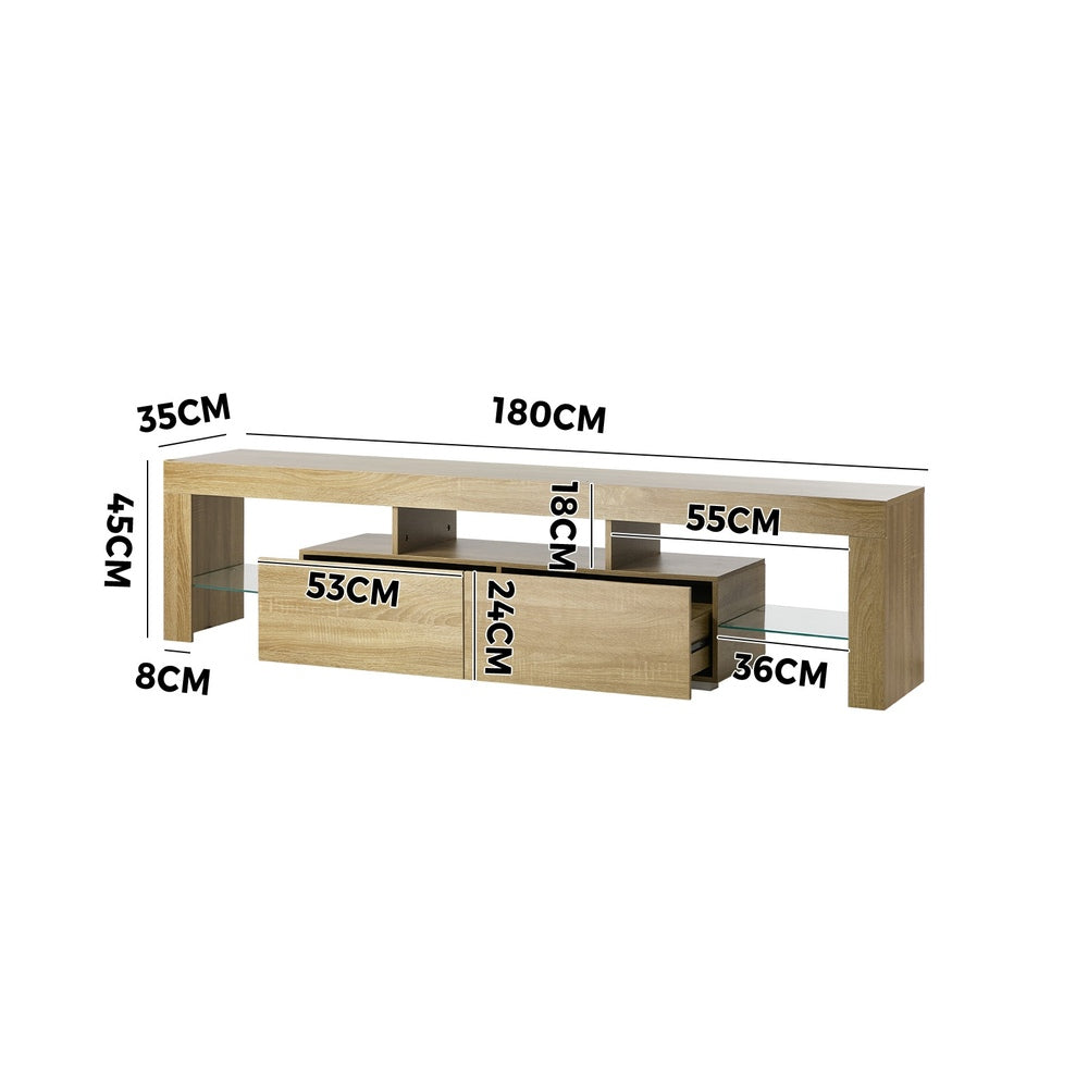 TV Cabinet Entertainment Unit Storage Shelf Natural Wood 180cm Living Room