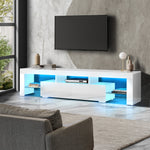 TV Cabinet Entertainment Unit Stand LED RGB Gloss Furniture White 180CM