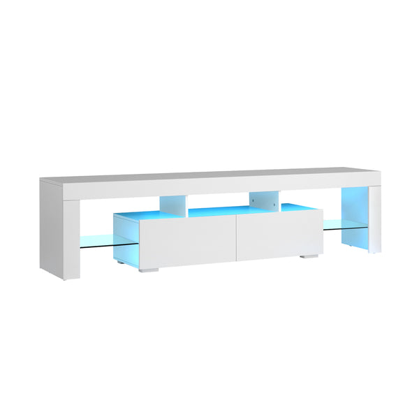  TV Cabinet Entertainment Unit Stand LED RGB Gloss Furniture White 180CM