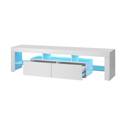 TV Cabinet Entertainment Unit Stand LED RGB Gloss Furniture White 180CM