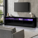 TV Cabinet Entertainment Unit Stand RGB LED Gloss Furniture Black 180CM