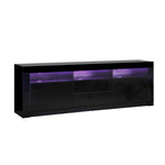 TV Cabinet Entertainment Unit Stand RGB LED Gloss Furniture Black 180CM