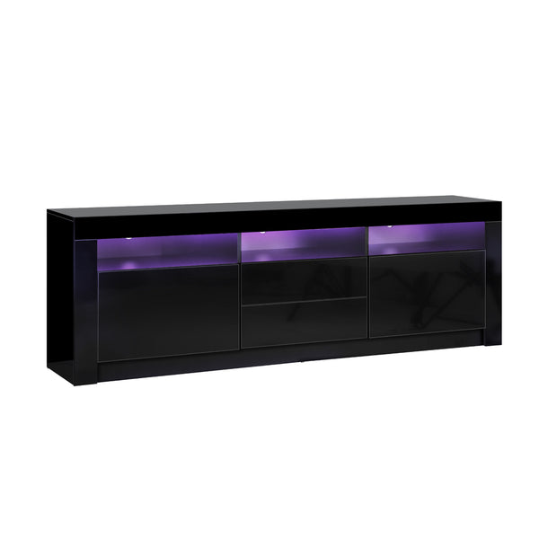  TV Cabinet Entertainment Unit Stand RGB LED Gloss Furniture Black 180CM