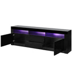 TV Cabinet Entertainment Unit Stand RGB LED Gloss Furniture Black 180CM