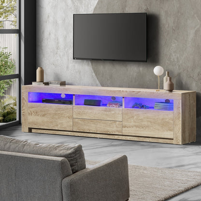 TV Entertainment Unit Stand RGB LED Storage Drawer Oak 180cm