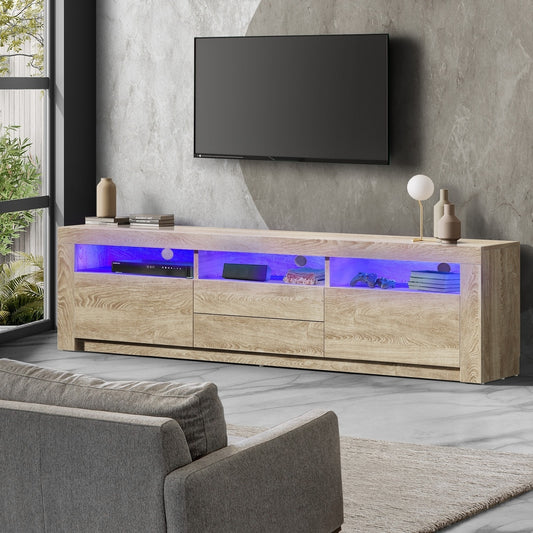 TV Entertainment Unit Stand RGB LED Storage Drawer Oak 180cm