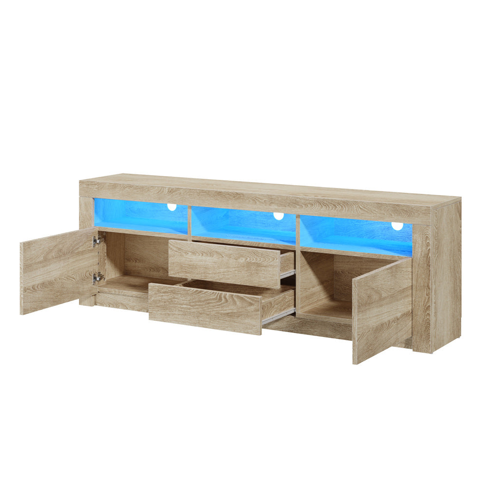 TV Entertainment Unit Stand RGB LED Storage Drawer Oak 180cm