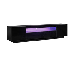 TV Cabinet Entertainment Unit Stand Gloss RGB LED Furniture Black 180CM
