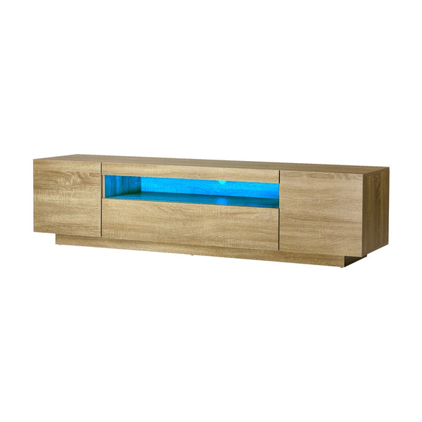 TV Cabinet Entertainment Unit Storage Shelf Natural Wood 180cm Living Room