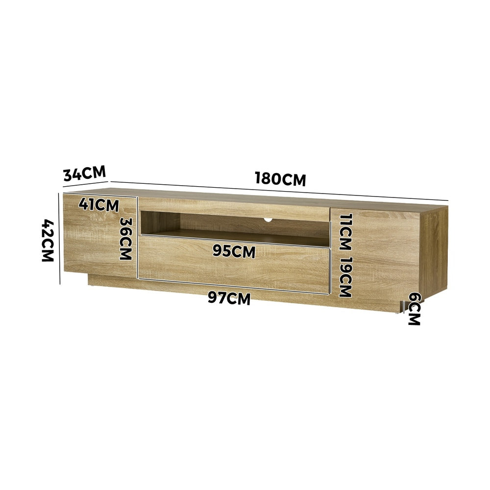 TV Cabinet Entertainment Unit Storage Shelf Natural Wood 180cm Living Room