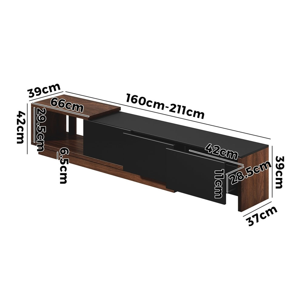 Extendable Entertainment Unit 3 Drawers 211x39x39cm