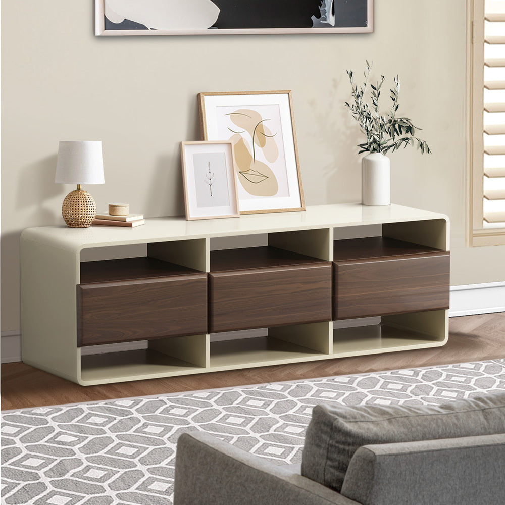 TV Cabinet Entertainment Unit 140cm with 3 Drawers & 6 Open Shelves