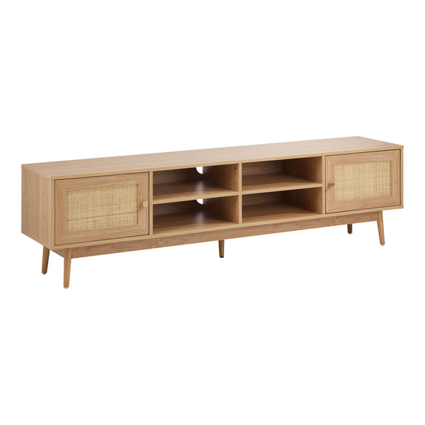  TV Stand Cabinet Entertainment Unit 180cm Rattan Doors Oak