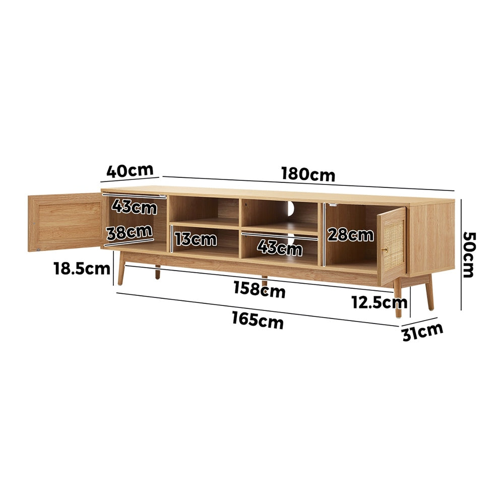 TV Stand Cabinet Entertainment Unit 180cm Rattan Doors Oak