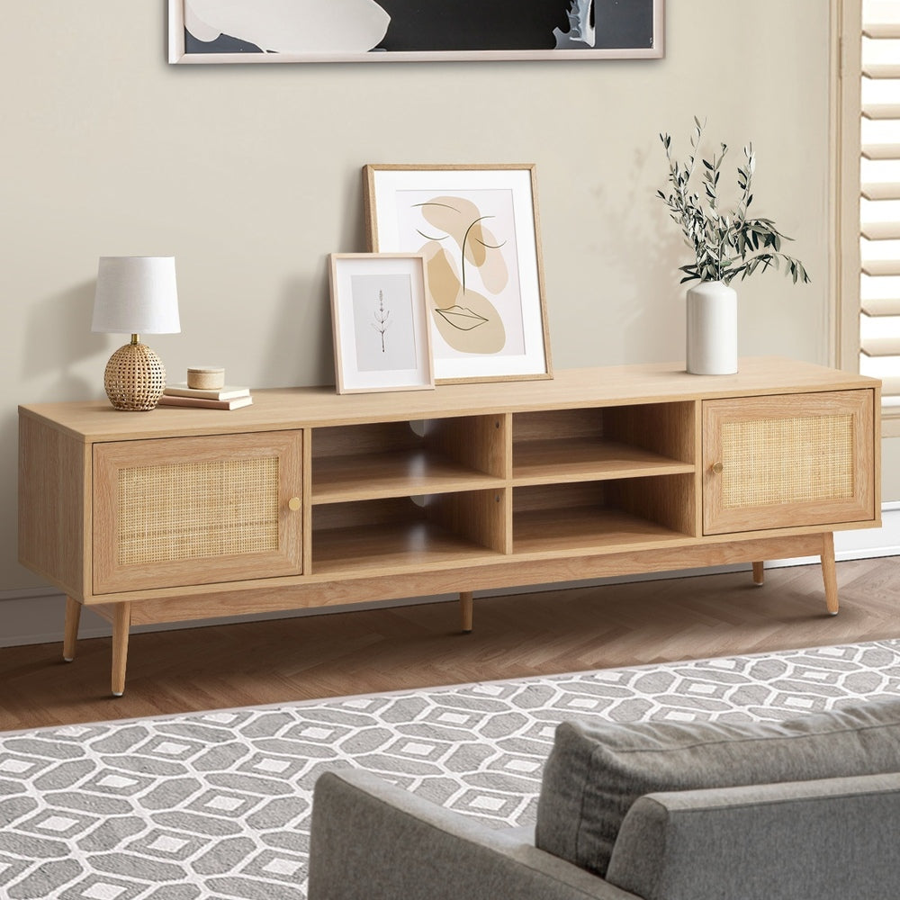 TV Stand Cabinet Entertainment Unit 180cm Rattan Doors Oak