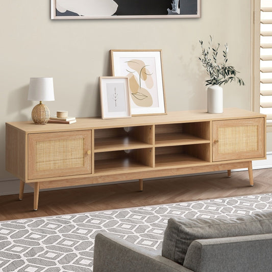 TV Stand Cabinet Entertainment Unit 180cm Rattan Doors Oak
