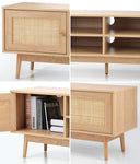 TV Stand Cabinet Entertainment Unit 180cm Rattan Doors Oak