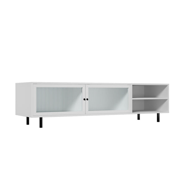  TV Cabinet Tempered-glass Doors Storage Shelf