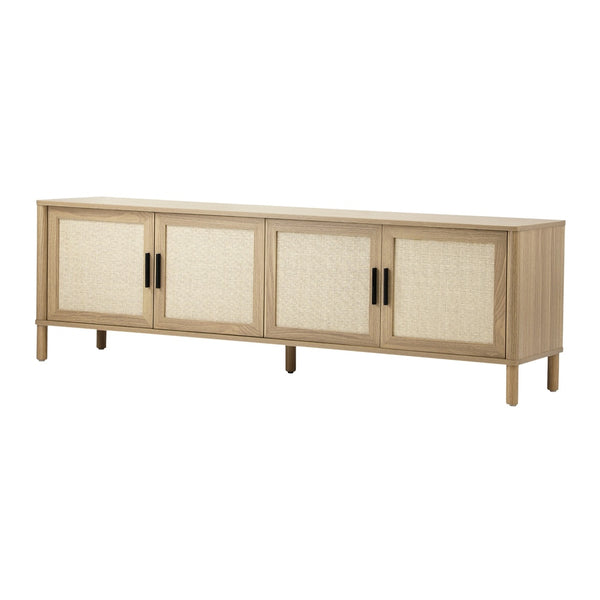  TV Cabinet Entertainment Unit Stand 160cm Rattan Doors Natural
