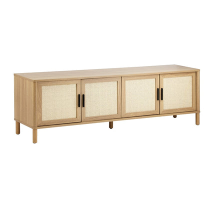 TV Cabinet Entertainment Unit Stand 160cm Rattan Doors Natural