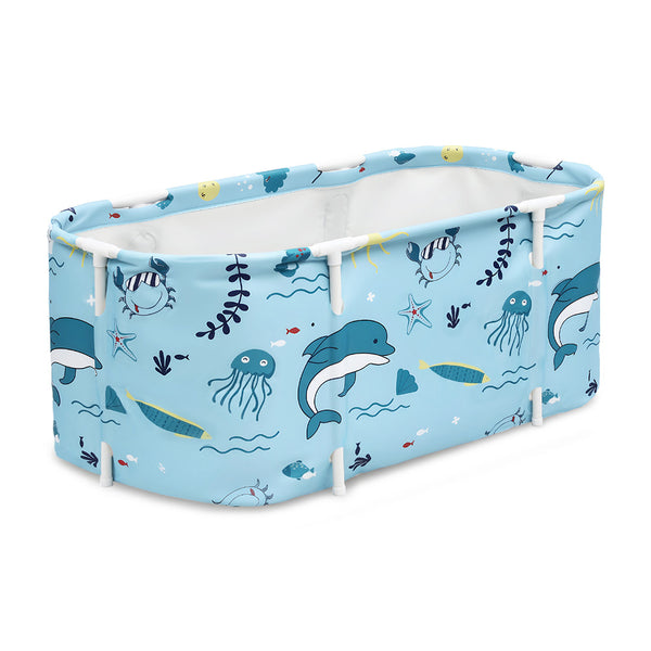  Foldable Bathtub PVC Spa Bucket Inflatable Cushion 114x62cm Blue