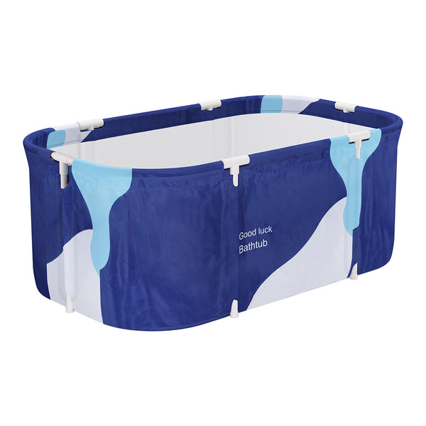  Foldable Bathtub PVC Spa Bucket Inflatable Cushion Navy Blue