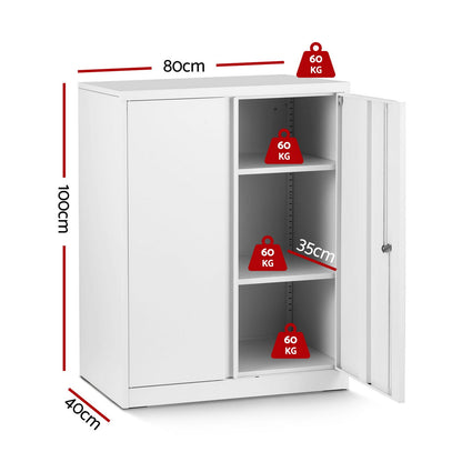 Steel Filing Cabinet White Storage 80x40x100cm