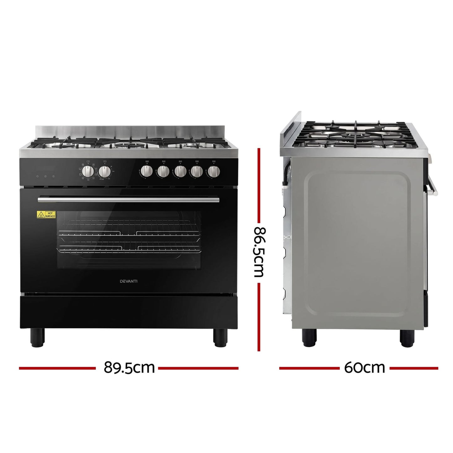 90cm Dual Fuel Cooker 5 Burner Gas Electric | HomeAndLiving - 2