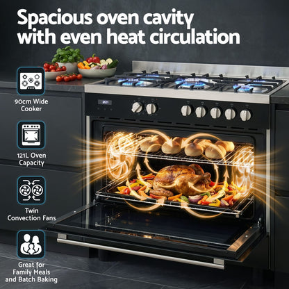 90cm Dual Fuel Cooker 5 Burner Gas Electric | HomeAndLiving - 5
