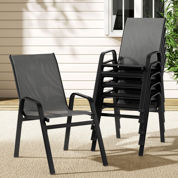  6Pc Outdoor Dining Chairs Stackable Lounge Chair Patio Furniture Grey
