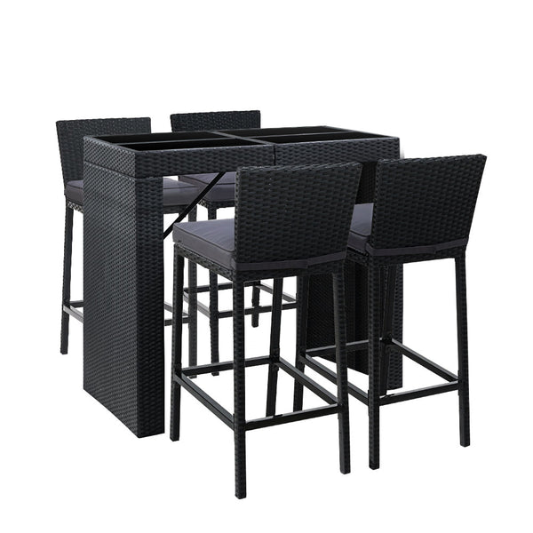  5-Piece Outdoor Bar Set Dining Table Stools Wicker Patio Setting