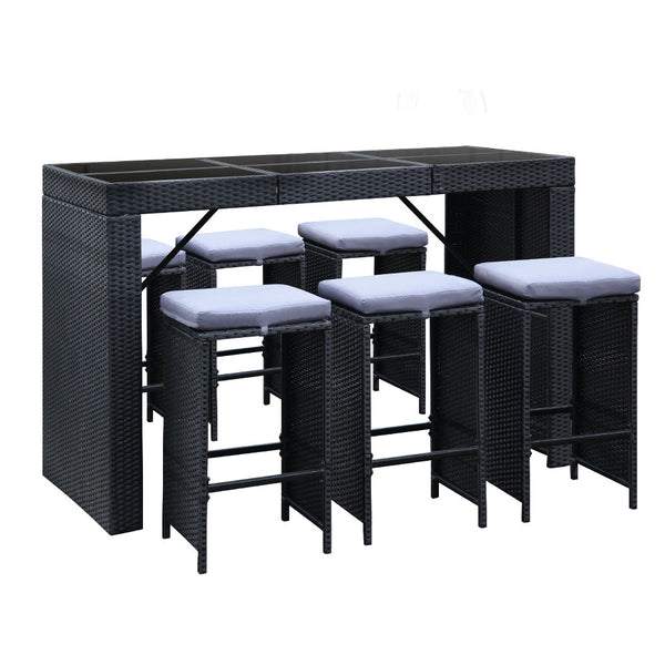  7-Piece Outdoor Bar Set Dining Table Stools Wicker Patio Setting