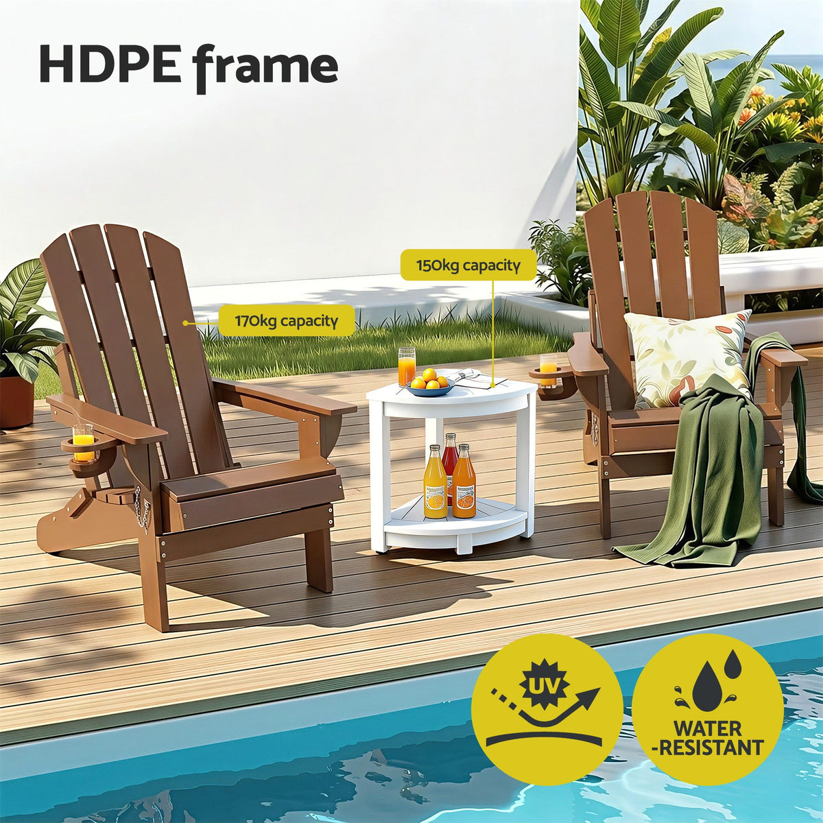 Adirondack Outdoor Chair Set 3 Piece HDPE | Home & Living - 4