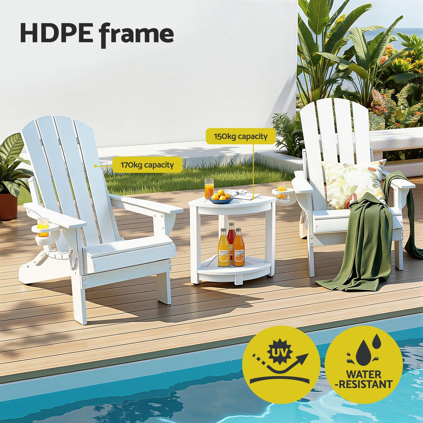 Adirondack Folding Chairs HDPE Patio Set White | Home & Living - 4