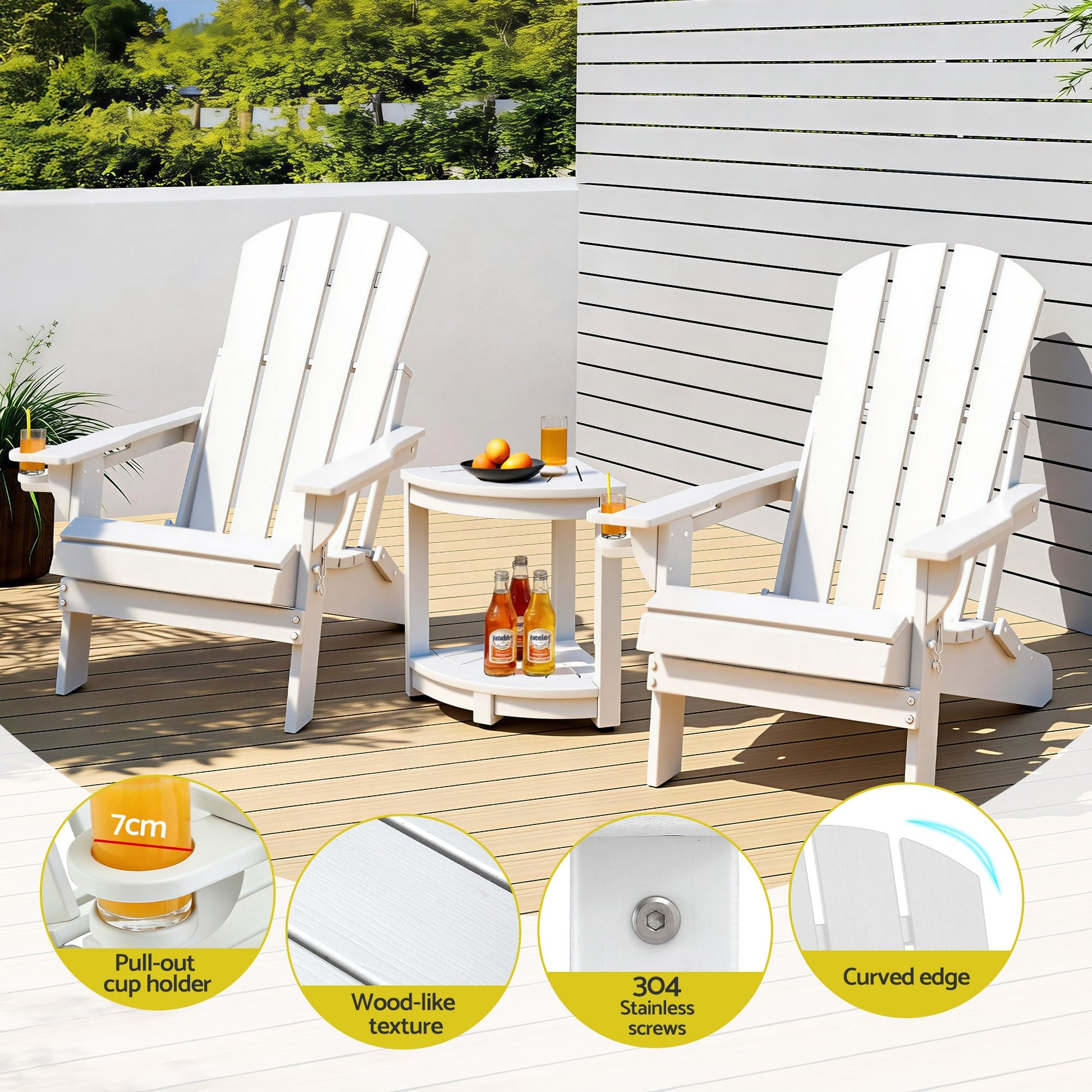 Adirondack Folding Chairs HDPE Patio Set White | Home & Living - 5