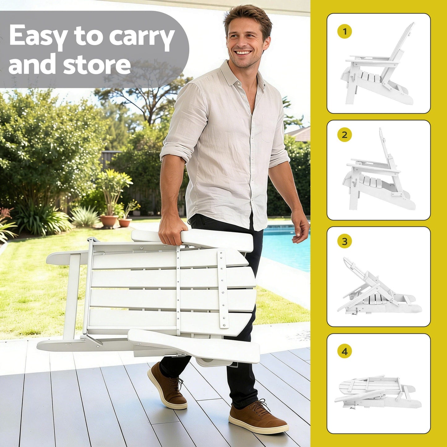 Adirondack Folding Chairs HDPE Patio Set White | Home & Living - 6
