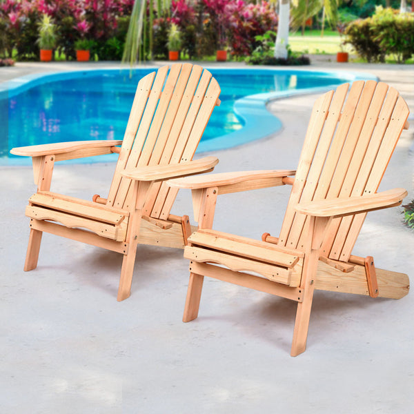  Patio Furniture Outdoor Chairs Beach Chair Wooden Adirondack Garden Lounge 2PC