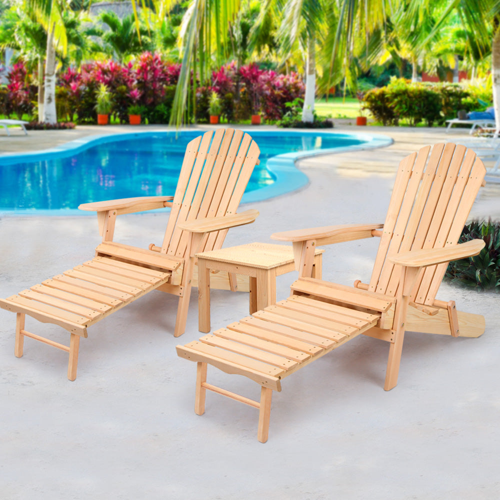 Outdoor Table And Chairs Set - Natural Wood