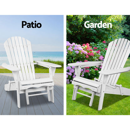 3 Piece Outdoor Adirondack Lounge Beach Chair Set - White
