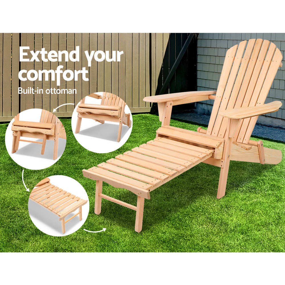 Outdoor Chairs - Natural Wood Sun Lounge