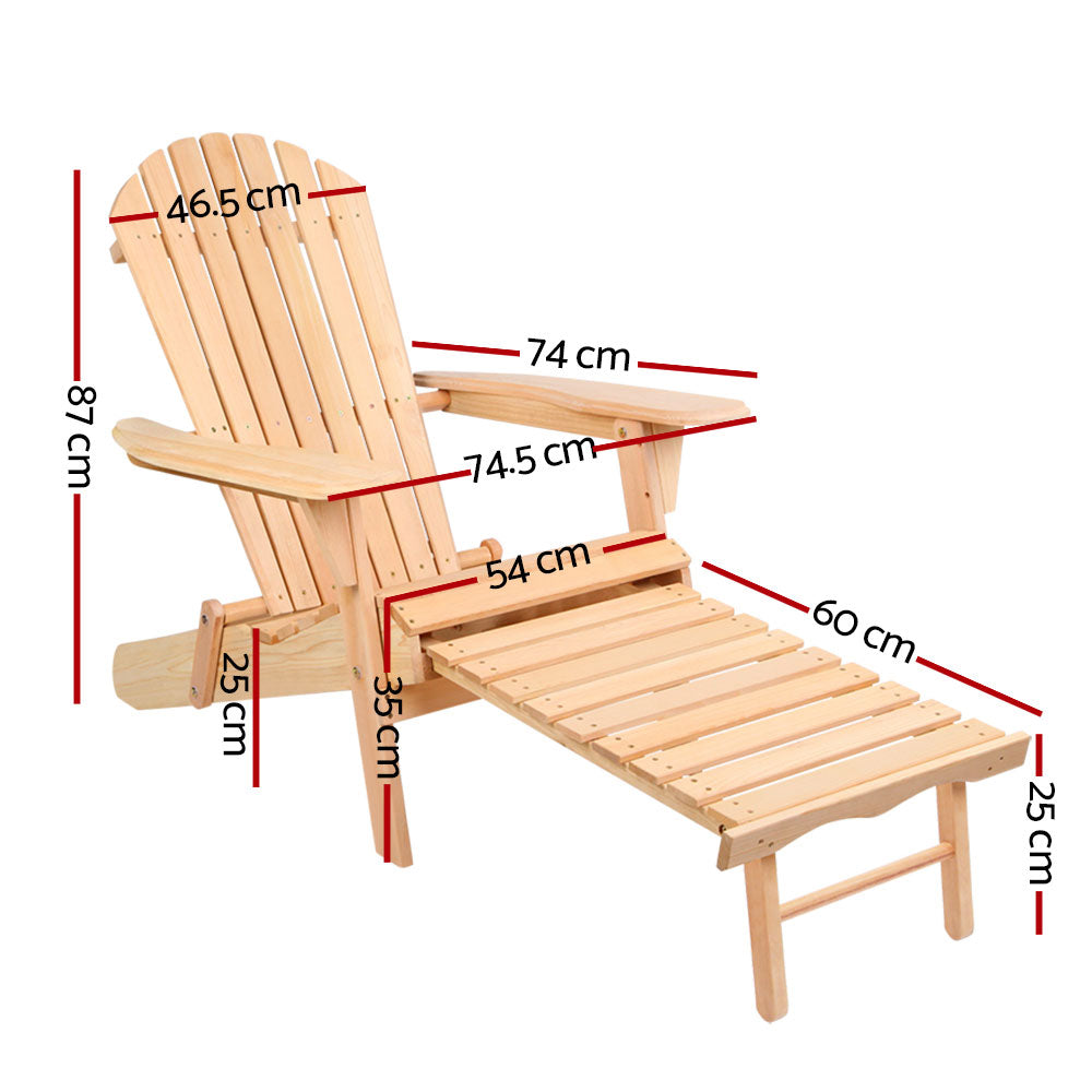 Outdoor Chairs Set - Natural Wood Sun Lounge