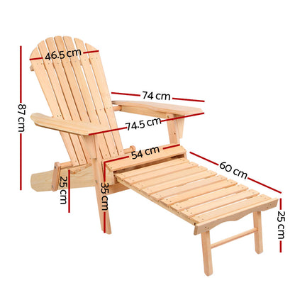 Outdoor Chairs Set - Natural Wood Sun Lounge