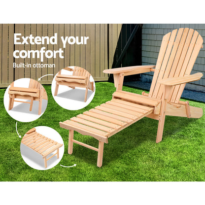 Outdoor Chairs Set - Natural Wood Sun Lounge
