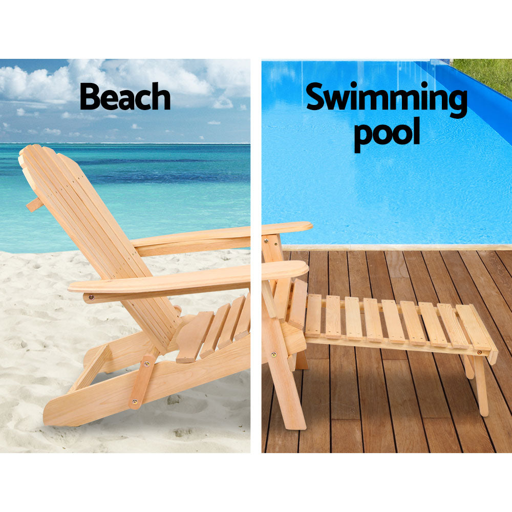 Outdoor Chairs Set - Natural Wood Sun Lounge