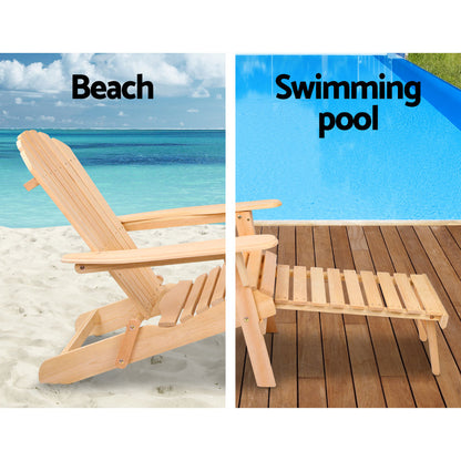 Outdoor Chairs Set - Natural Wood Sun Lounge