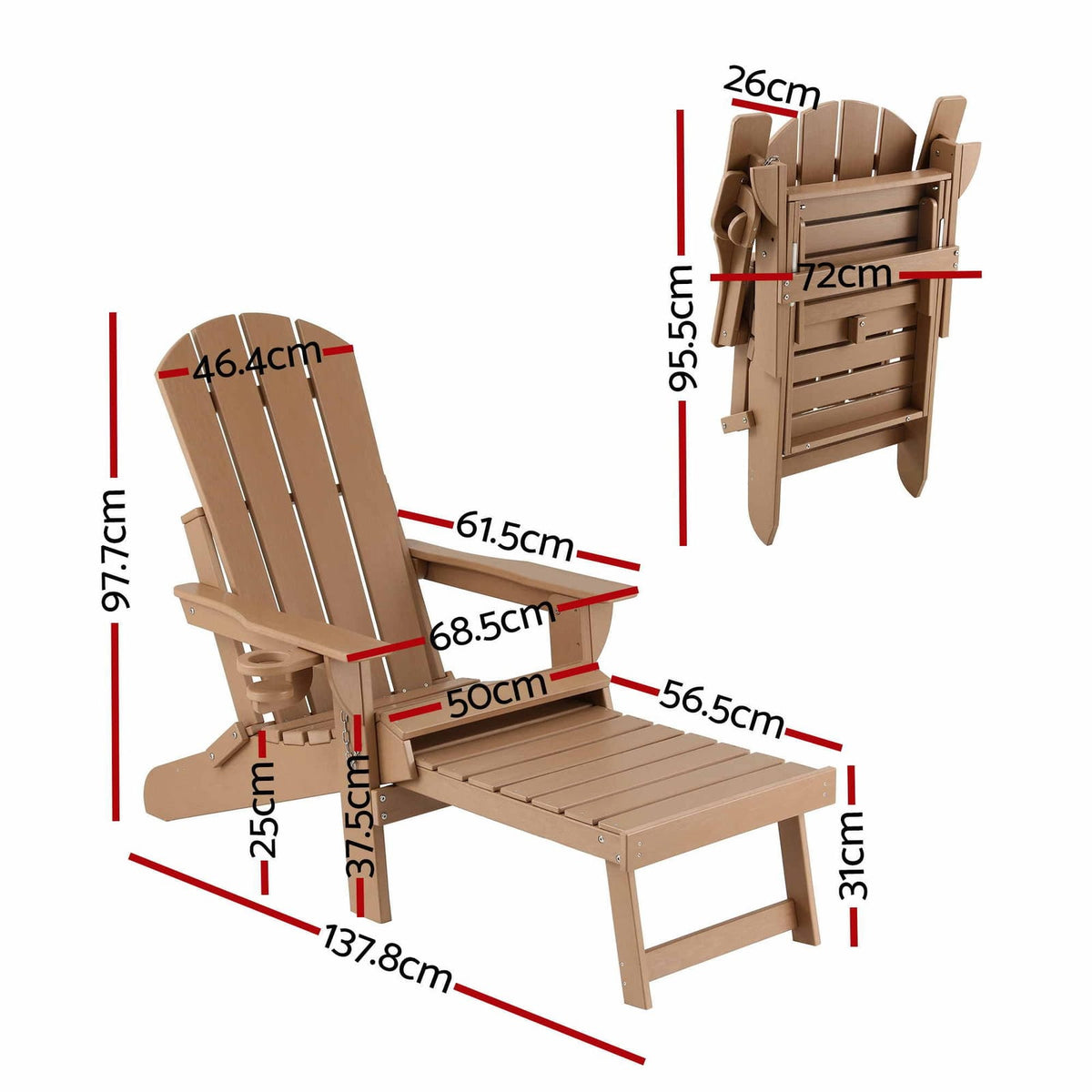 Khaki chair 137.8x68.5x97.7cm, rear view